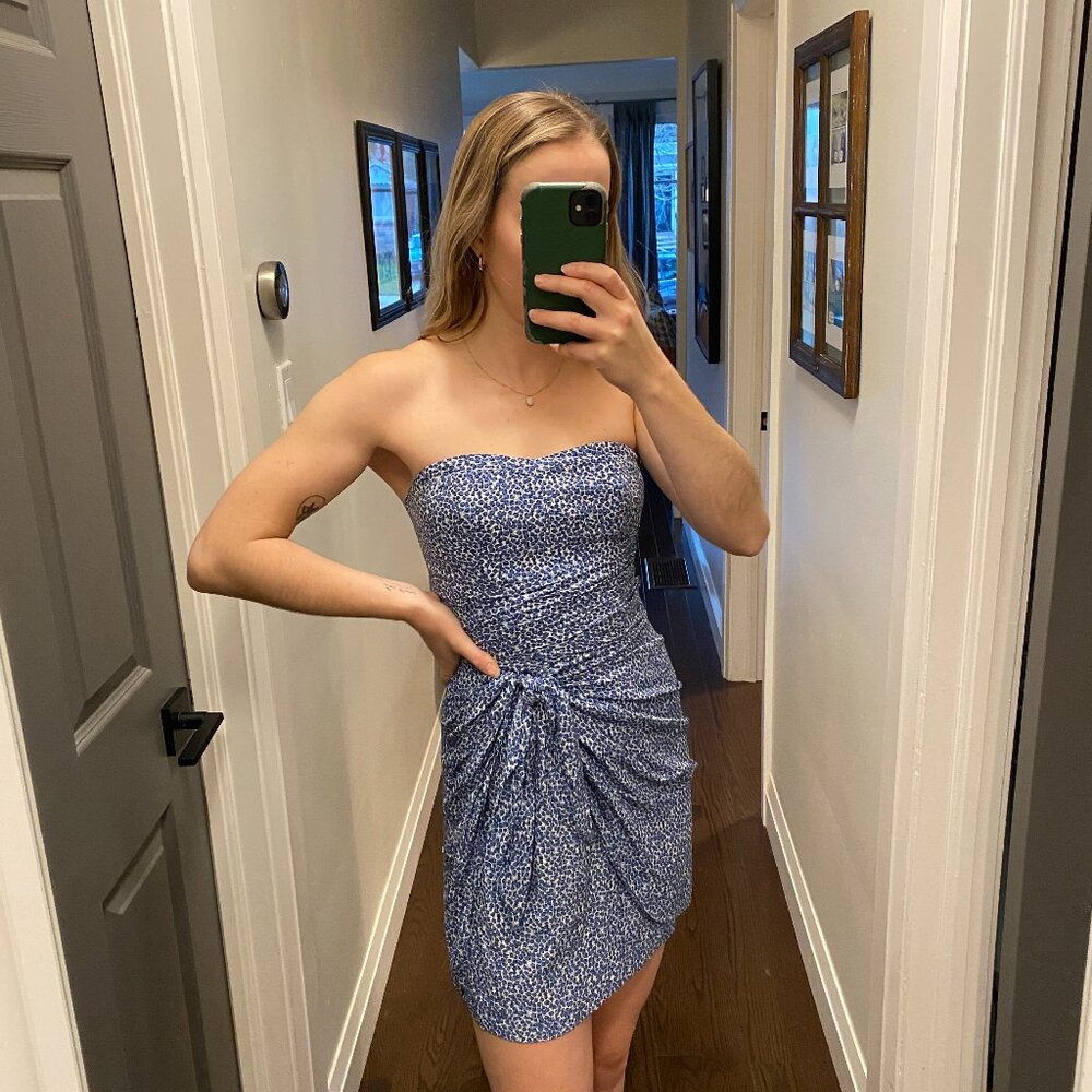 Silk floral strapless mini dress